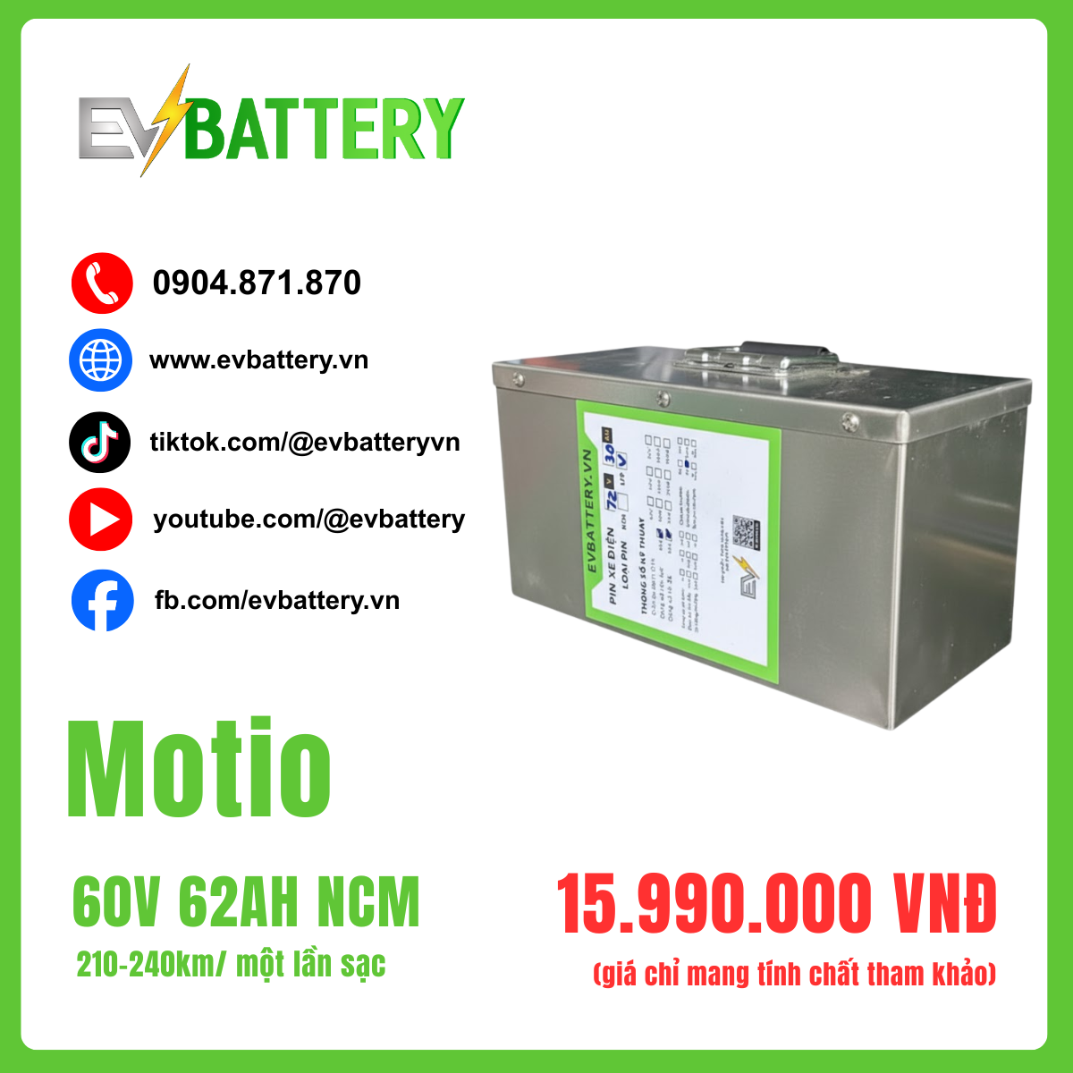 Độ PIN Xe Máy Điện VinFast Motio 60V 62AH NCM